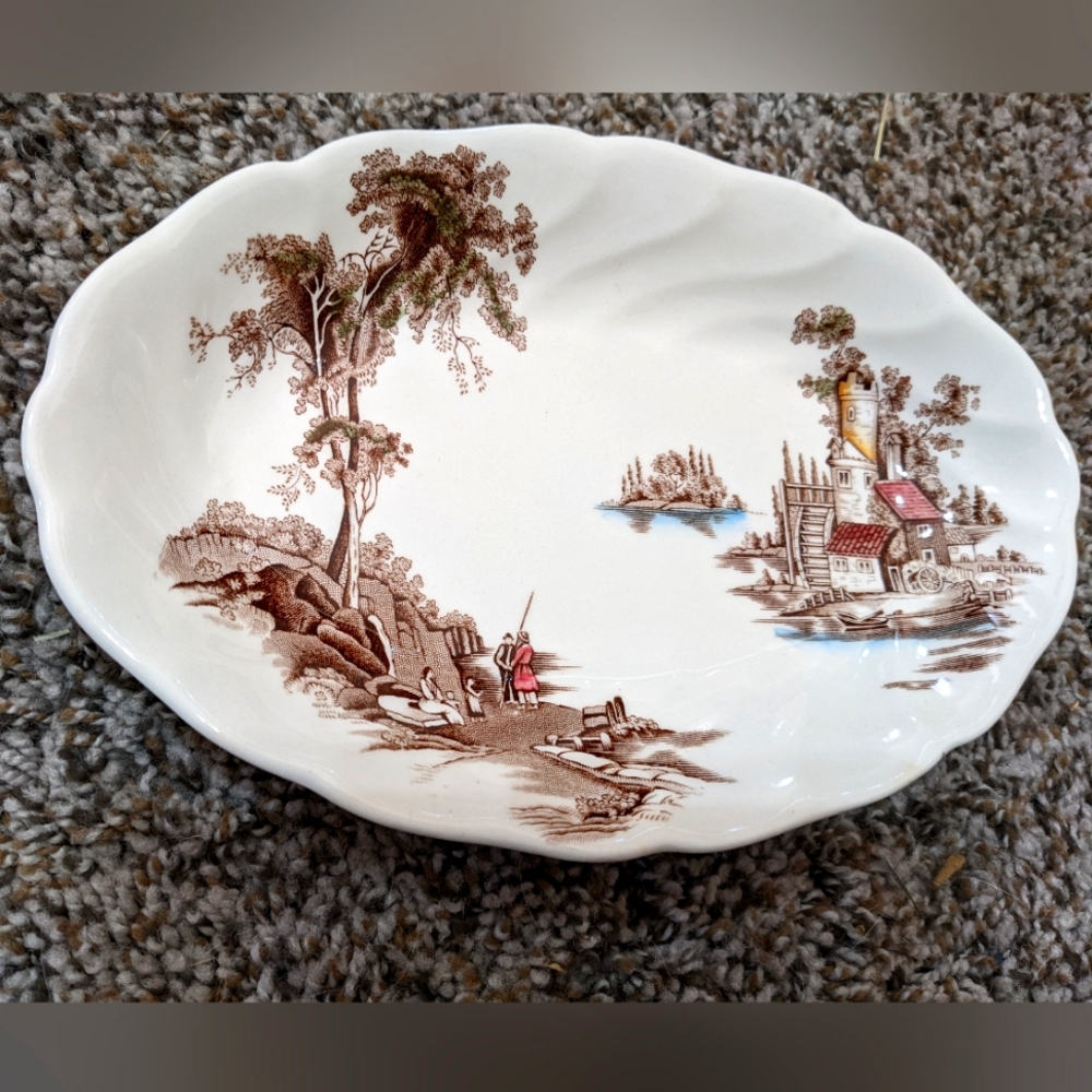 Vintage "The Old Mill" Oval Serving Platter by Johnson Brothers/Made in England